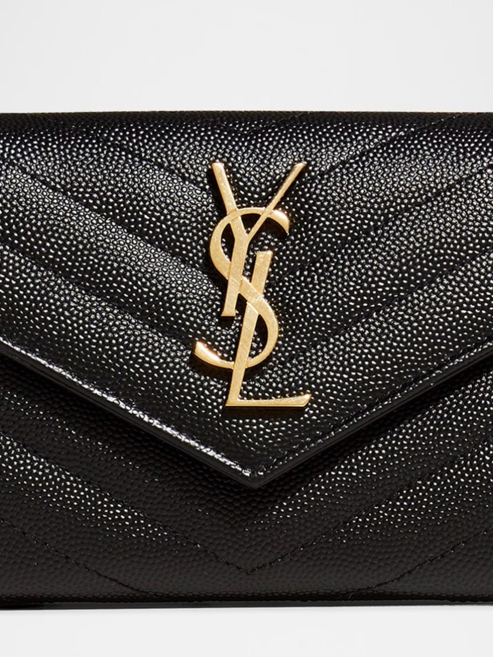 Cassandre YSL Monogram Trifold Wallet in Grained Leather Black